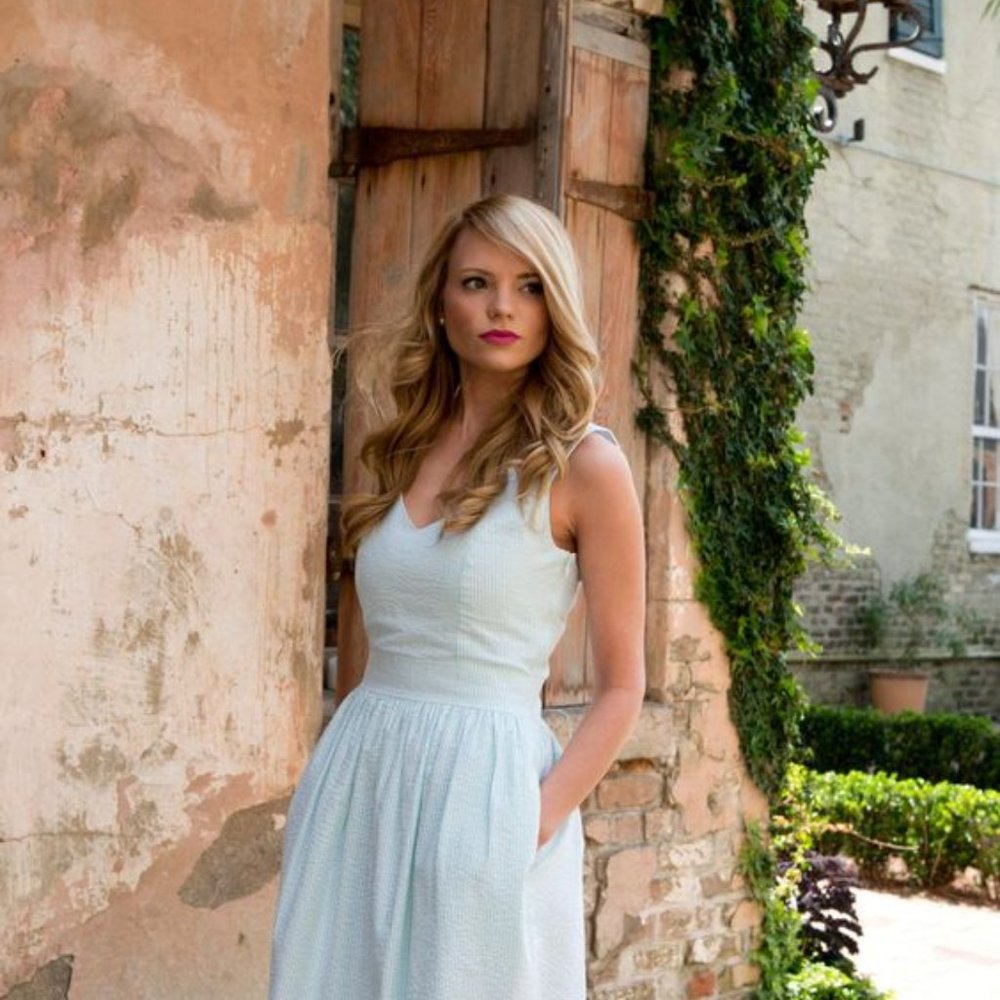 New Orleans boutique brand Jolie and Elizabeth mint and white seersucker dress